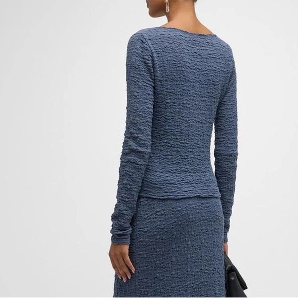 Vince Smocked Long Sleeve Button Front Top in Steel Blue— Womens Medium - Picture 3 of 11